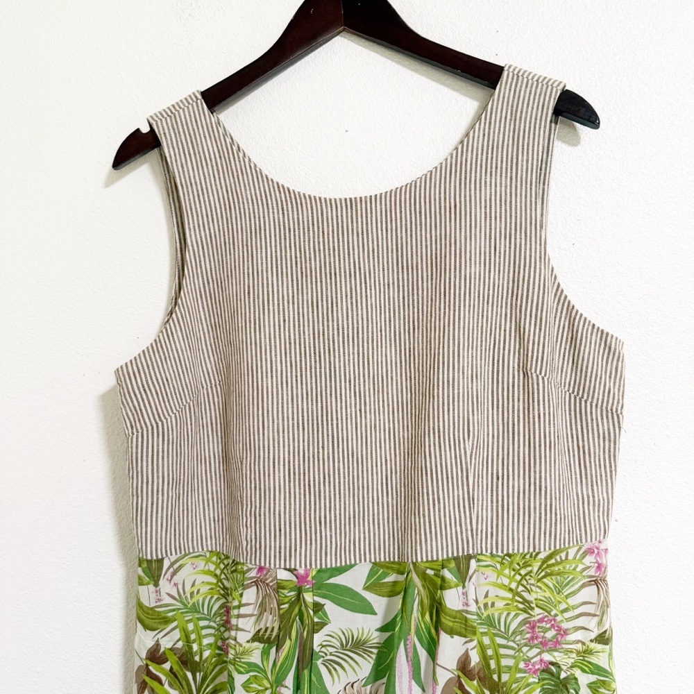 J. Jill Striped Tropical Floral Linen Cotton Tank Dress - Picture 4 of 13